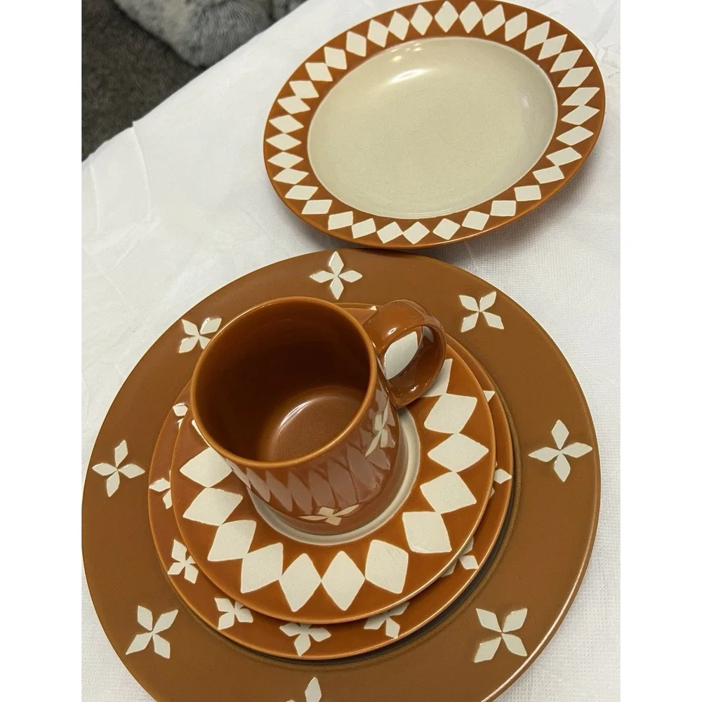 Vtg Pottery Barn Dune Persimmon Dinnerware Set Plates Bowl Mug Saucer MCM Boho